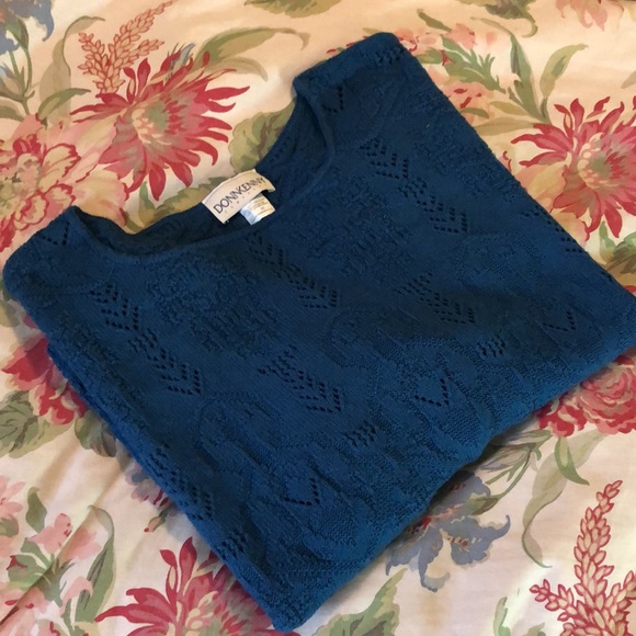 Vtg 90s DONNKENNY Classics Size 2X Textured Openweave Marine Blue Pullover NEW - Picture 2 of 15